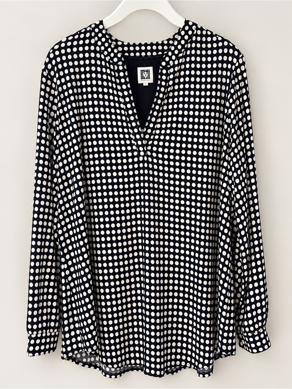Anne Klein Polka Dot Long Sleeve Blouse 0X Black & White